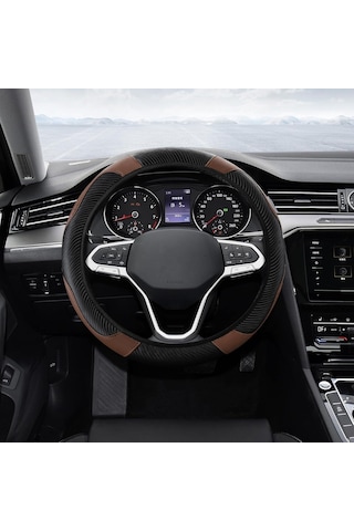 Yifomall Kahverengi Karbon Fiber Stili Deri Direksiyon Kılıfı - 37-38 Cm Evrensel Uyumlu, Soluk, Kayma Engellici, Dayanıklı Ve Koruyucu Kahve