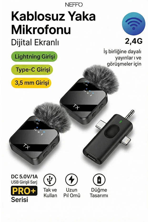 Kablosuz Yaka Mikrofonu Type-c Android & Apple Uyumlu iPhone Stüdyo Mikrofonu İçin Ses Video Canlı Yayın Oyun