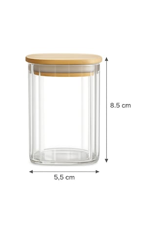 12'li Bambu Vakum Kapaklı Pinterest Tasarım Baharatlık Saklama Kabı - Borosilikat Cam Mini Kavanoz Seti 250 Ml Şeffaf