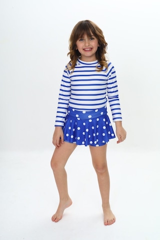 Lolliboomkids Kız Çocuk Beyaz Mavirenk Çizgili Uzun Kollu Tayt Etekli 2 Parça Mayo / Bikini Takımı Mavi Beyaz Mavi - Beyaz