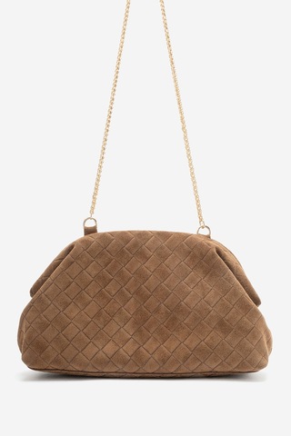 Dericlub Althea Kadın Örgü Desenli Clutch El Çantası Gerçek Süet Deri Taba