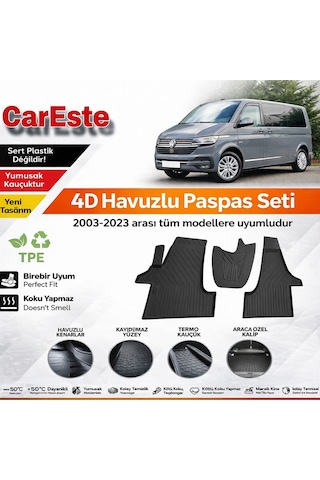 Vw Transporter T5 T6 T7 2003-2023 Uyumlu 4d Havuzlu Paspas Seti 3 Parça Tpe Kauçuk