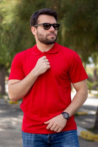 Erkek Kırmızı Petek Tam Esnek Likralı Rahat Ribana Kol Polo Yaka T-shirt 24eplysnsp 001