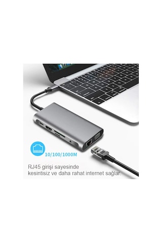 Ally 10 İn 1 Hdmı Vga Rj45 Pd Usb 3.0 Hub Adaptör Çoklayıcı- 5775 Gri