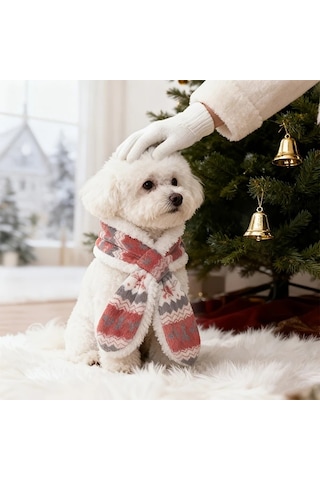 Elmpaly Pembe L Yumuşak Pluş Köpek Atkı Kazak Kürk Yeleği Kışlık Kırmızı Beyaz Mavi Desenli