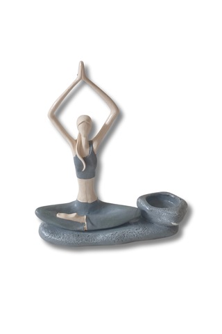 Yogacı Kız Polyester Çubuk Tütsülük Ve Tealight Mumluk Gri 0