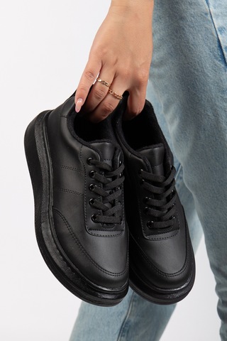 Erceka Aynalı Bağcıklı Kadın Spor Ayakkabı Günlük Kullanıma Uygun Sneaker Siyah-beyaz Ve Fileli Siyah Beyaz