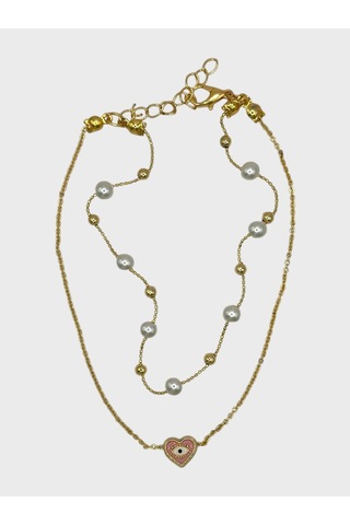 Arnes Jewelry Çelik İncili Kalpli Dorikalı Halhal Ar591nes Gold