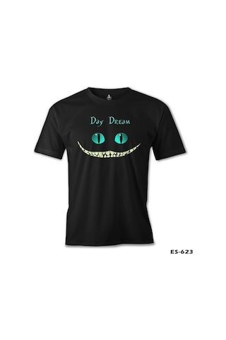 Alice İn Wonderland Cat Baskılı Sİyah Erkek Tshirt 001