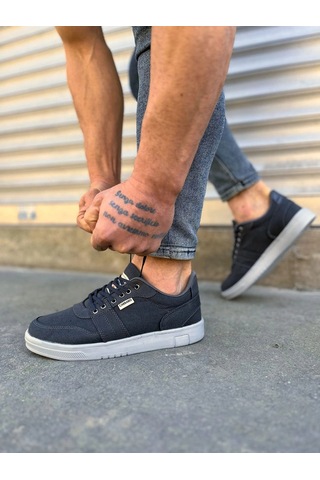 Mevese Camden Bağcıklı Keten Kumaş Erkek Günlük Sneaker Ayakkabı Füme