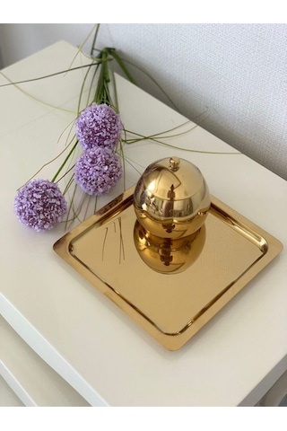 Shinehomedecor Kare Gold Tepsi 21*21 Kare
