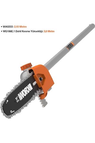 Worx Wa0222 Wg186e.1 İle Uyumlu 25cm Teleskobik Uzatmalı Zincirli Dal Budama Başlığı