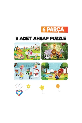 Ahşap Çocuk Puzzle 6 Parça 8 Adet