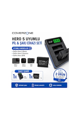 Coverzone 1 Adet Batarya Gopro Hero 5 Hero 6 Hero 7 Hero 8 İle Uyumlu 3 Slot Lcd Ekranlı Usb Batarya Şarj Cihazı Ahdbt-501 Ahdbt-801 Uyumlu Aksiyon Kamera Pil Şarj Ünitesi Go501 Şarj Cihazı Ve Pil