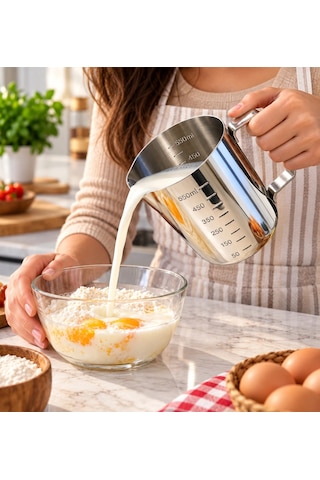 Premium Paslanmaz Çelik Ölçü Ve Karıştırma Kabı 550 Ml Sütlük, Süt Potu, Barista Ölçü Kabı Çok Renkli