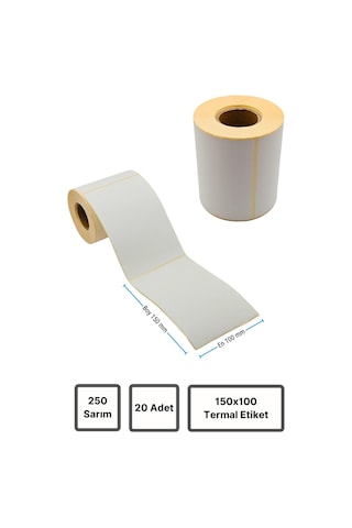 Termal Etiket 20 Adet Rulo Barkod Etiket 150x100 Mm 250 Sarım 1