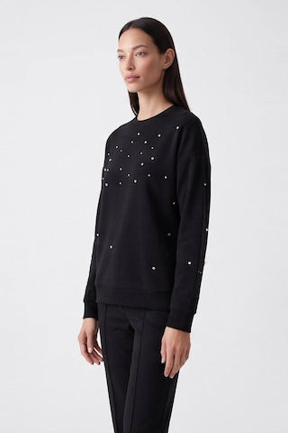 Fashion Friends Baskılı Taş Detaylı Siyah Kadın Sweatshirt 26k0151k1