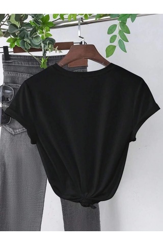 Novalisse Kadın Kalp Baskılı T-shirt Kısa Kol Bisiklet Yaka Oversize Tişört - Siyah Çoklu Renk