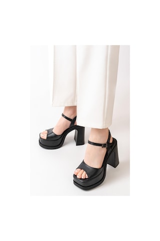 Asmi Shoes Kadın Tek Bantlı 12cm Platformlu Topuklu Ayakkabı Siyah Siyah