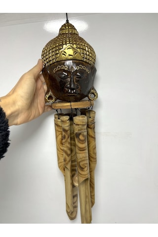 Bambu Rüzgar Çanı Buda Kafası Dekorlu - 40 Cm