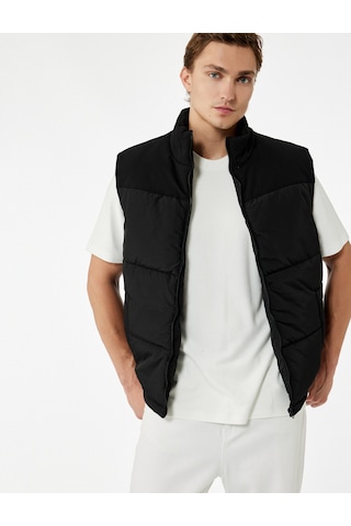 Koton Fermuarlı Cep Detaylı Slim Fit Dik Yaka Kolsuz Şişme Yelek Siyah 6wam20110hw Siyah