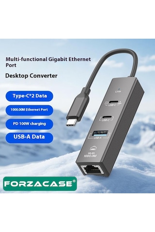 Forzacase Notebook Apple Uyumlu MacBook Type-c 4in1 Ethernet Usb 3.0 100w Pd Çevirici Hub Fc1165