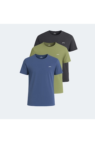 Slazenger KRATER 3 lü Set Erkek  Koyu Gri - Açık Yeşil - Indigo Tişört