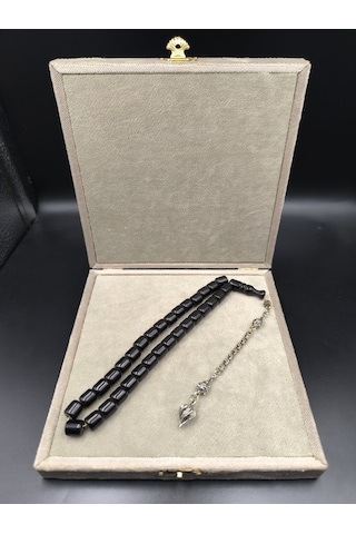 Osmanlı Benzetme Çubuk Sıkma Tesbih Oltu Renginde, 9x10 Mm Gümüş