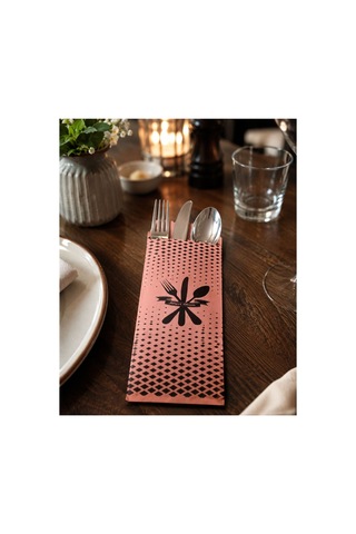 Somon Renk Baskılı Çatal Bıçak Kılıfı 8x4x25 Cm Afiyet Olsun Tek Kullanımlık Restoran Cafe Kılıfı 200 Adet