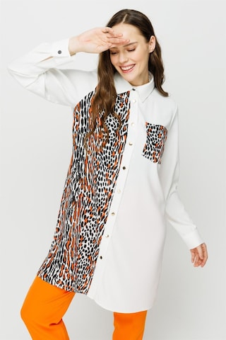 Esswaap Leopar Baskı Detaylı Şık Tunik Oranj-oranj Oranj