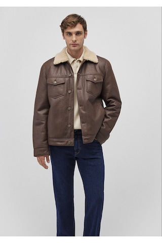 Mavi - Suni Kürk Detaylı Kahverengi Suni Deri Ceket 0110460-71603 Kahverengi