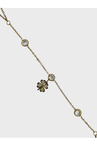 Arnes Jewelry Çelik Zirkon Taşlı Yoncalı Şahmeran Bileklik Ar581nes Gold