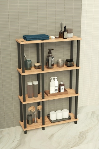 Terada 4 Katlı Banyo Düzenleyici Çok Raflı Banyo Organizeri Çok Amaçlı Banyo Düzenleyici - Meşe Meşe