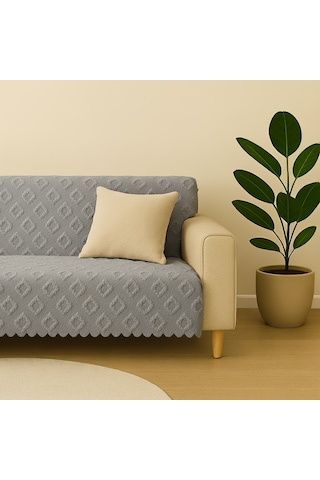 Şönil Jakarlı Kaymaz Koltuk Örtüsü 175x215 Cm Çekyat Uyumlu, Yıkanabilir Antrasit
