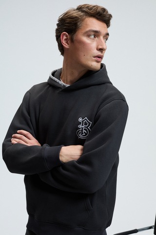 Grimelange GROVER Erkek Kapüşonlu Süs Dikiş Detaylı Göğsü Nakışlı Kanguru Cepli Antrasit Sweatshirt