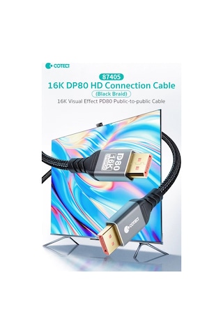 Displayport To Displayport Kablo 2 Metre - 16k 60hz / 8k 120hz Uhbr20 80gbps Görüntü Aktarım Kablosu