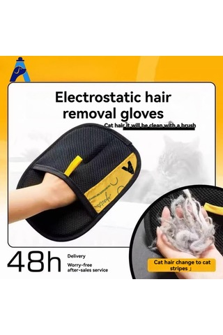 Moveevo Evcil Hayvan Tüy Temizleme Eldiveni İki Yönlü Silikon Tüy Kaldırıcı Kedi Köpek Tüy Alıcı Bakıma Uygun Sarı Renk Siyah
