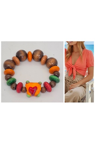 Murona Cam Boncuklu Ahşap Büyük Boncuklu Bileklik