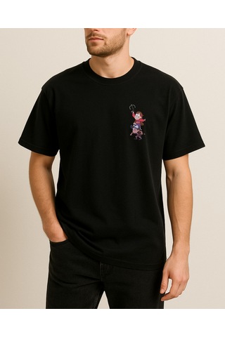 Dişsiz Tasarımlı Baskılı T-shirt Siyah