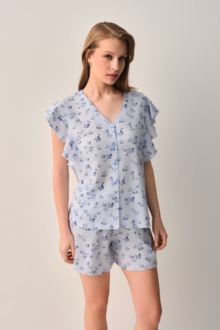 Suwen Betty Gömlek Yaka Şort Pijama Takımı Sh26625667b956 Mavi