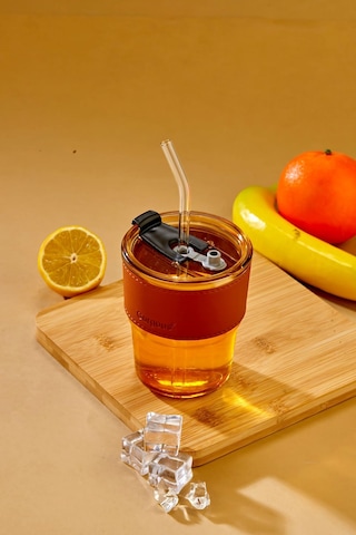 Bardak Şerit Detaylı, Pipetli, Sızdırmaz / Bronz Bronz