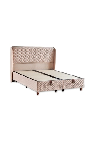 Baklava Lüks Baza Ve Başlık Seti 180x200 Cm Çift Kişilik Metal Baza Ve Başlık Takımı Krem Kumaş