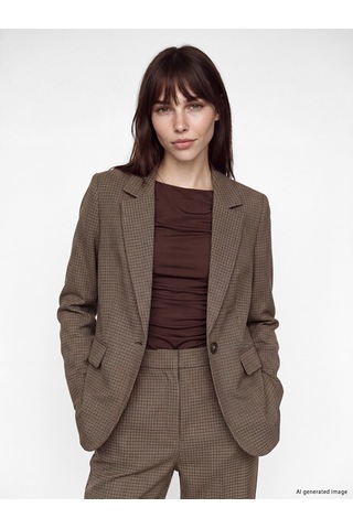 Lcw Vision Kahverengi Ekose Kadın Blazer Ceket