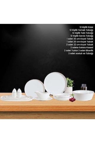 Rozella Bone Porselen Yemek Takımı 60 Parça Platin Beyaz