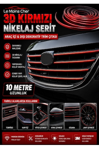 3d Kırmızı Nikelaj Şerit 10 Metre Kapı Trim Çıtası