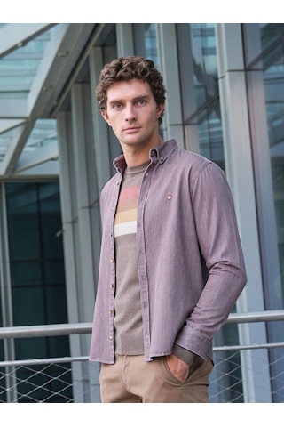 Kahve Erkek Gömlek Non Denim Slim Fit Taşlanmış Yıkamalı Ncs Jeans 7277-kahve Kahverengi