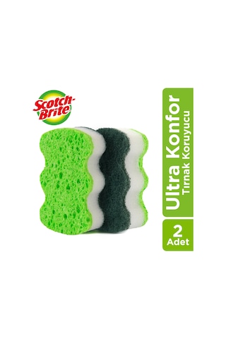 Scotch Brite Ultra Konfor Tırnak Koruyuculu Bulaşık Süngeri 2 Adet Yeşil