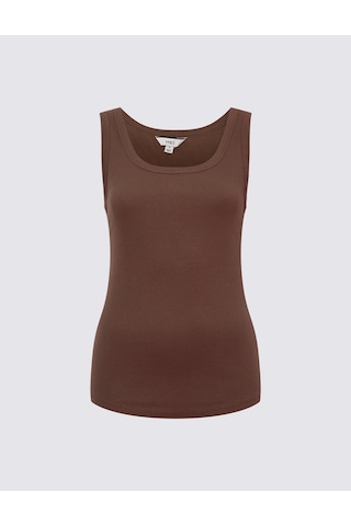 Marks & Spencer Pamuk Karışımlı Ribana Slim Fit Atlet T41001624h Kahverengi