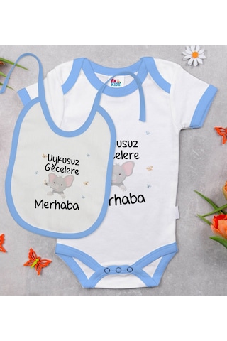 Bk Kids Uykusuz Gecelere Merhaba Tasarımlı Mavi Bebek Body Zıbın Çok Renkli