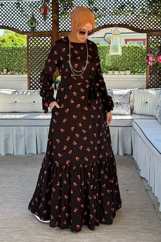 Rabia Şamlı Gül Kahverengi Elbise Normal